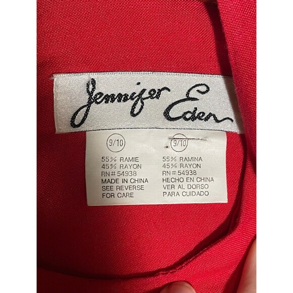 Vintage Jennifer Eden Red Sleeveless Maxi Dress Faux Button Slit High Neck 90s - Picture 5 of 16